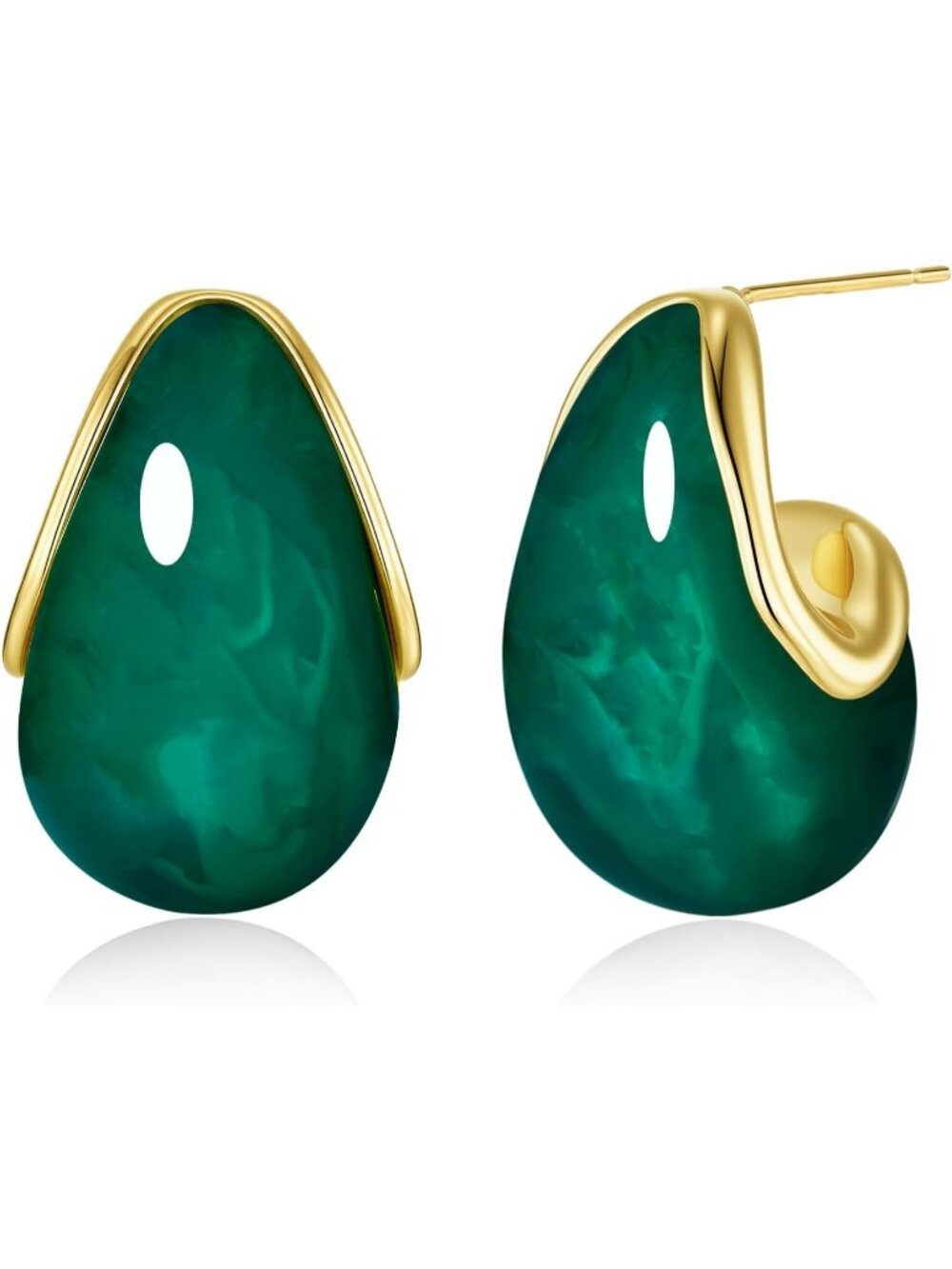 Women's Green Oval C Shape Chunky Dangle Long Bold Drop Vintage Thick Earring